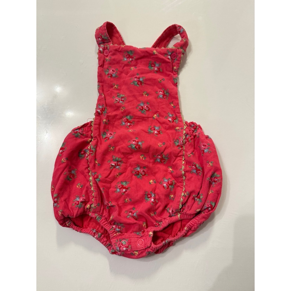 Baby Boden Pink Floral Corduroy Romper Bubble Snaps Gold Trim 12-18M 86cm